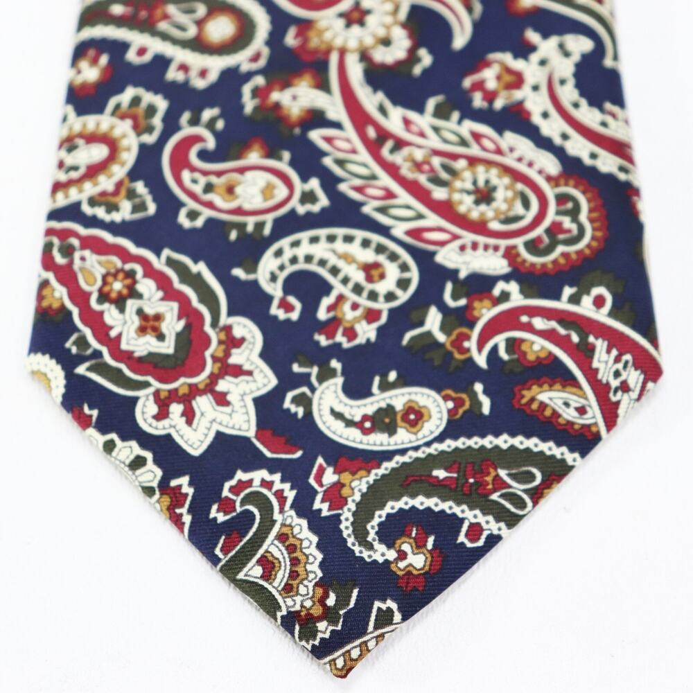 Lands End Tie Mens 58 in Blue Burgundy Cream Paisley Silk Handsewn Lined Wide